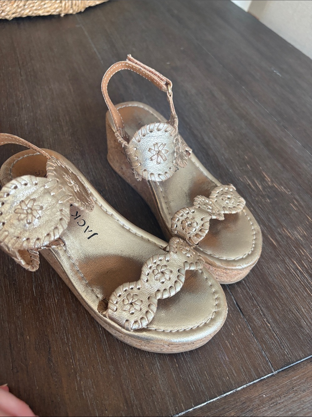 Jack Rogers Girls Metallic Rose Gold Wedge Sandals